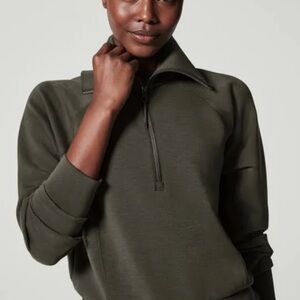 Spanx Airessentials Olive Green Half-Zip Pullover